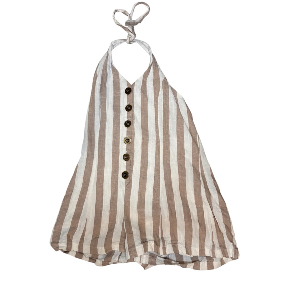 Brown and White Striped Halter Romper